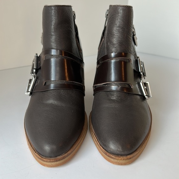Sol Sana Genuine Leather Brown Side Zipper Three Buckle Bootie Size EU 36/US 5.5 - Picture 2 of 14